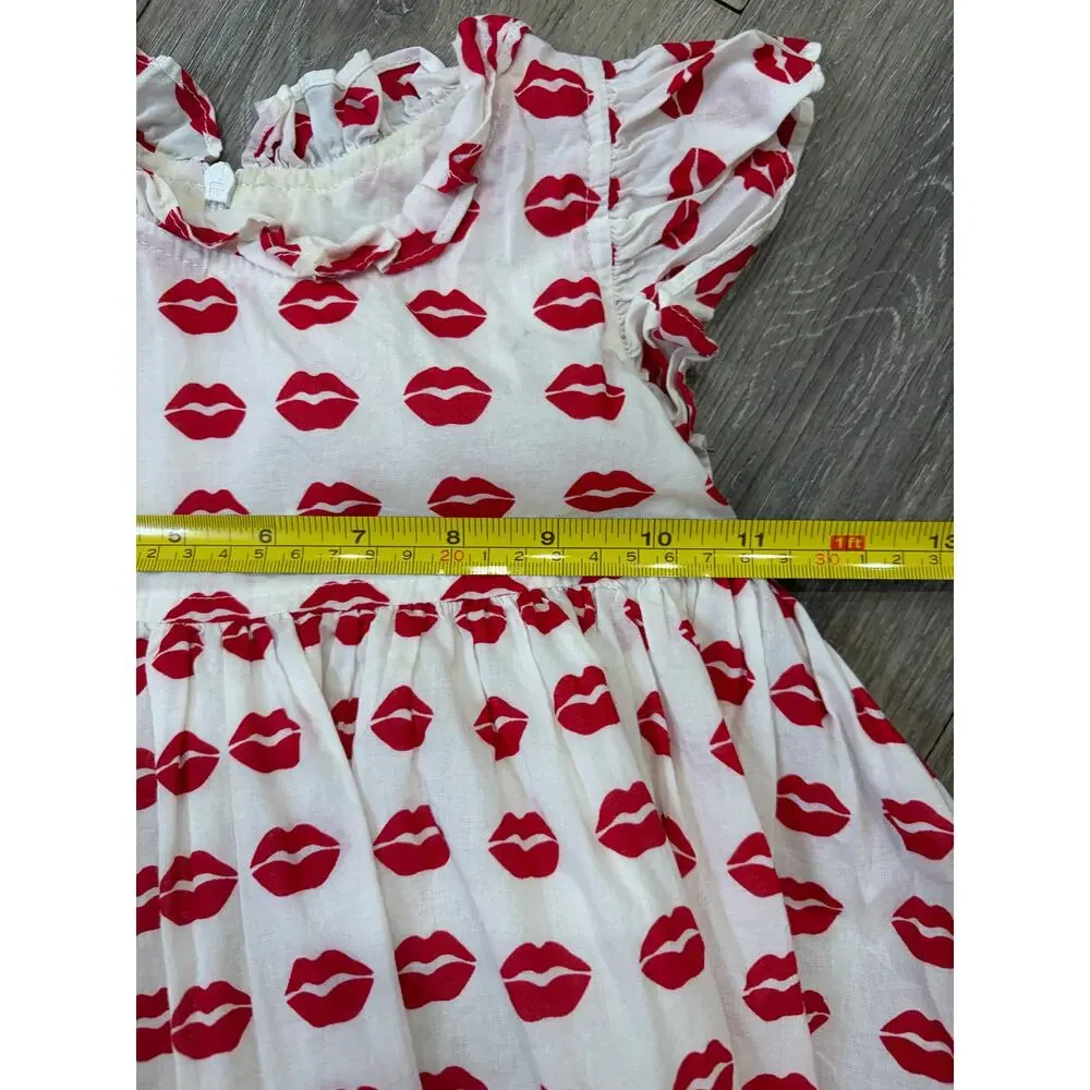 Pink Chicken Girls Dress Lip Print Valentine Cottagecore Party 2T